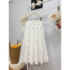 批发实拍 春夏新款韩系百搭小马刺绣<b class='q'>半身</b>裙三节拼接简约蛋糕裙中长款