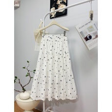 批发实拍 春夏新款2026韩系小清新刺绣<b class='q'>半身</b>裙女甜美百搭A字中长款伞裙