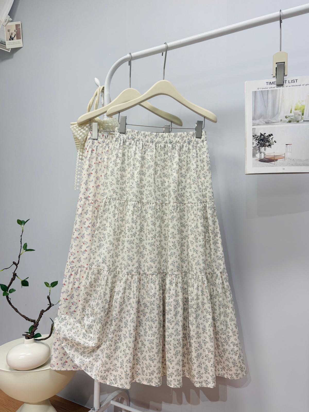 실사 봄 여름 새로운 전원 작은 청신 꽃무늬 반신 스커트 미니멀리즘 다용도 허리밴드 중간 길이 우산 치마