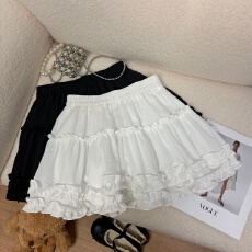 实拍 夏季新款2026韩系少女半身裙木耳边拼接蛋糕裙纯棉a字短裙