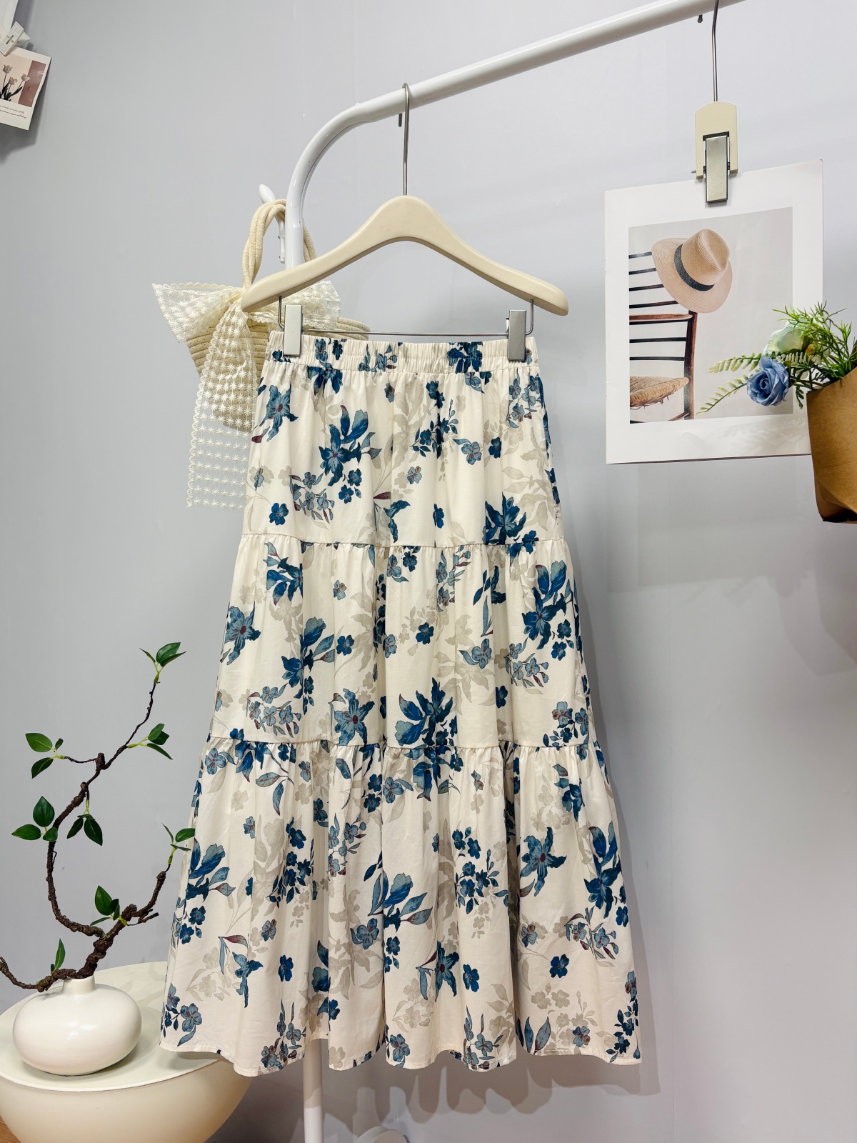 실사 여름 새로운 프랑스식 레트로 수묵화 프린트 반신 스커트 다용도 슬림해 보이는 미니멀리즘 패치워크 중간 길이 치마