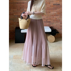 批发春夏新款法式超仙绝美长款大摆半身裙欧根纱设计感温柔百褶鱼尾裙