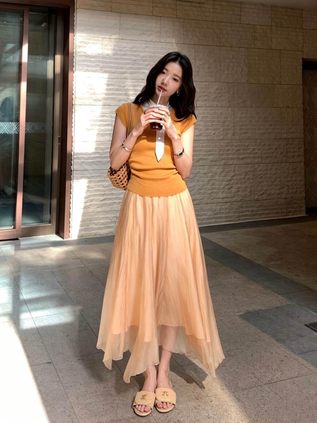 여름 새로운 한 부서 chic 부드러운 바람 슈퍼 요정 단색 불규칙 반신 스커트 10 개 패치워크 중간 길이 빅 플레어 스커트