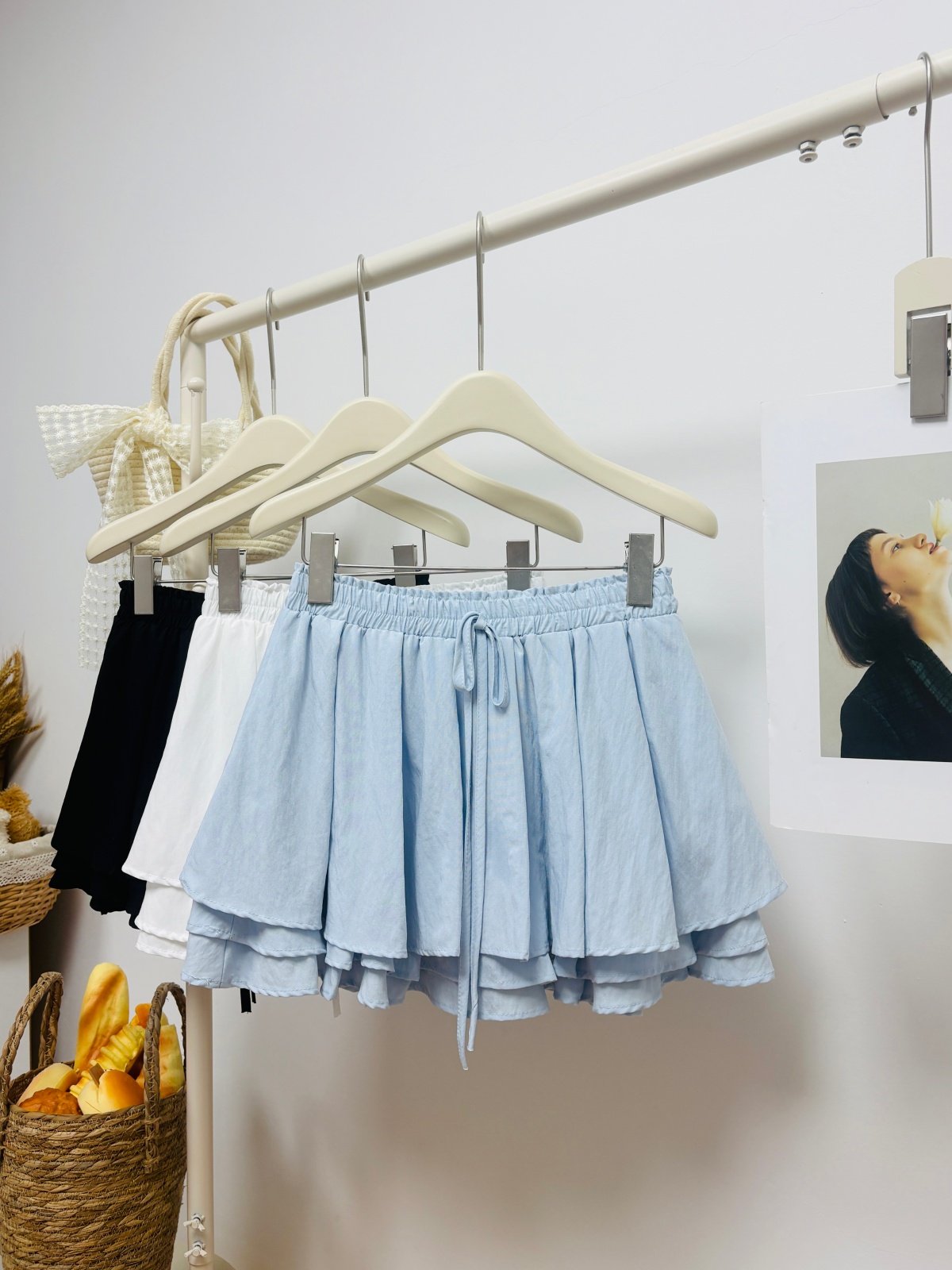실사 여름 새로운 한 부서 chic 층 디자인 센스 순면 반신 스커트 나비 넥타이 한 마디 미니 스커트