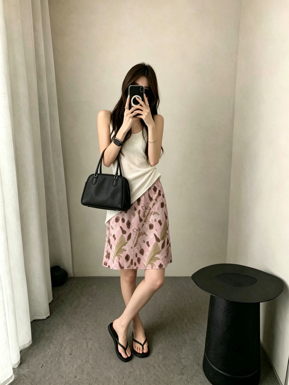 여름 새로운 한 부서 chic 부드러운 바람 세련된 고유 한 다용도 핑크색 꽃무늬 반신 스커트 쉬폰 한 마디 중간 스커트