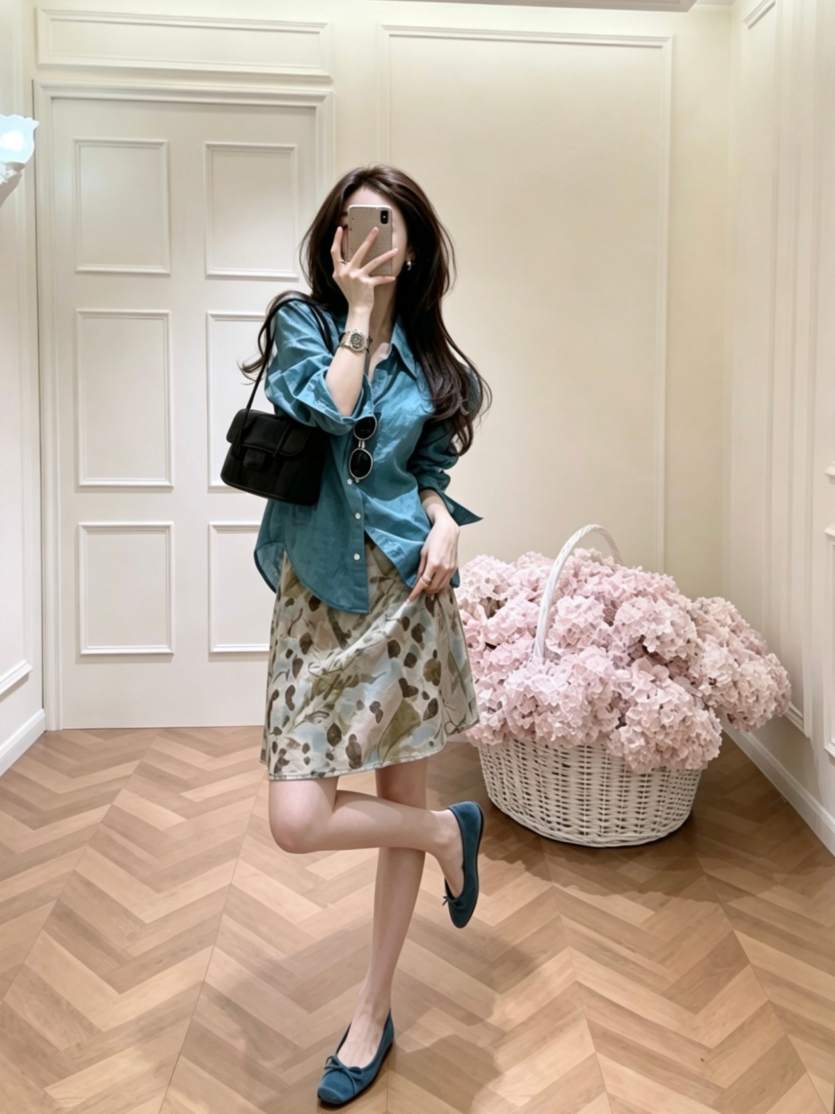 여름 새로운 한 부서 chic 부드러운 바람 패션 다용도 파란색 꽃무늬 반신 스커트 쉬폰 거즈 스커트 한 마디 중간 스커트