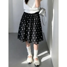 批发夏季新款2026韩系ins甜美减龄波点压褶<b class='q'>半身裙</b>超好看雪纺中裙