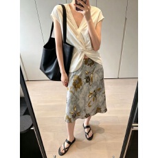 批发夏季新款韩系ins复古气质显瘦醋酸油画感花朵<b class='q'>半身裙</b>高腰a<b class='q'>字</b>中<b class='q'>裙</b>
