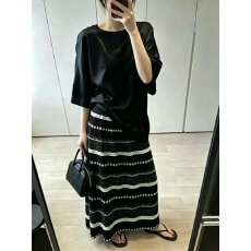 批发夏季新款法式复古波点条纹港味<b class='q'>半身裙</b>三宅风压褶百搭显瘦中长裙