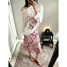 批发实拍 夏季新款法式chic温柔油画感雾霾粉半身裙时尚百搭雪纺中裙
