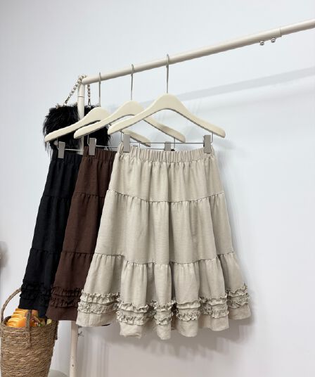 실사 가을 새로운 한 부서 chic 목이버섯 레이스 패치워크 반신 스커트 달콤함 연령 감소 한 마디 중간 스커트 5 점 치마