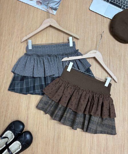 실사 가을 새로운 한 부서 달콤함 연령 감소 반신 스커트 꽃무늬 체크무늬 패치워크 케이크 드레스 인터넷 유명인 한 마디 미니 스커트