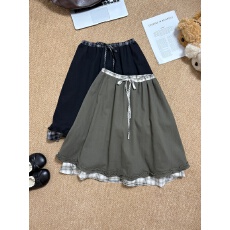 批发<b class='q'>实拍</b> 秋冬新款韩系chic格纹花边拼接洗水棉半身裙甜美设计感中裙