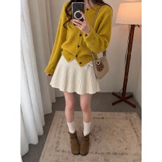 批发秋冬新款韩系少女感毛呢半身裙<b class='q'>甜美</b>减龄蝴蝶结百褶裙百搭a字短裙
