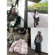 批发Oguuo粉紫色/橡木灰蓬松厚实白鸭绒羽绒服女冬季保暖高级感面包服