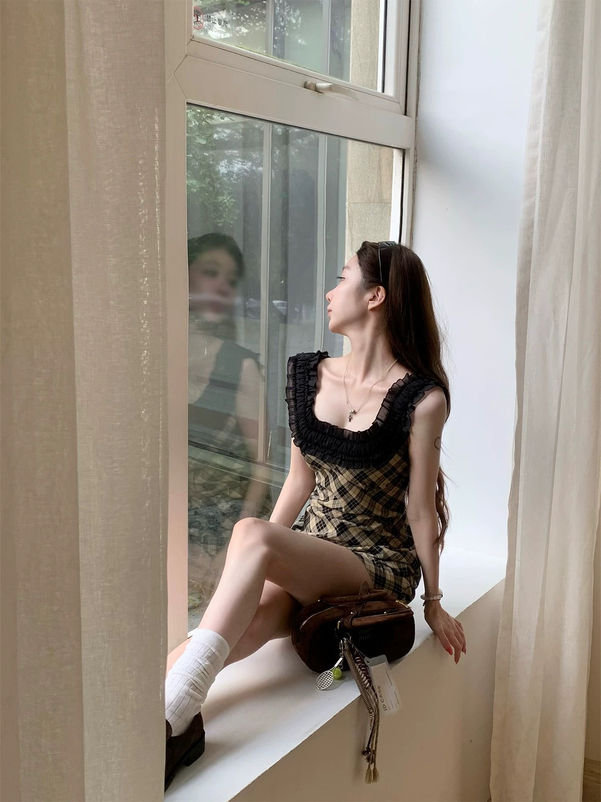 철자 레이스 체크무늬 슬립 여성 드레스 허리 수축 슬림해 보이는 민소매 조끼 치마