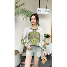 批发韩版通勤风复古印花长袖<b class='q'>衬衫</b>女春季宽松开衫翻领单排扣时尚上衣