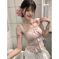 批发实拍实价 蕾丝花边雪纺衫女夏温柔修身上衣