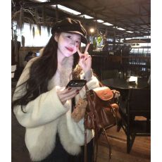 批发毛毛领茧型短款羊羔毛外套女款<b class='q'>秋</b>冬