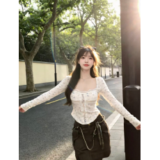 批发实拍实价 春日开场白'蕾丝十字分割<b class='q'>打底衫</b><b class='q'>修身</b>长袖上衣女