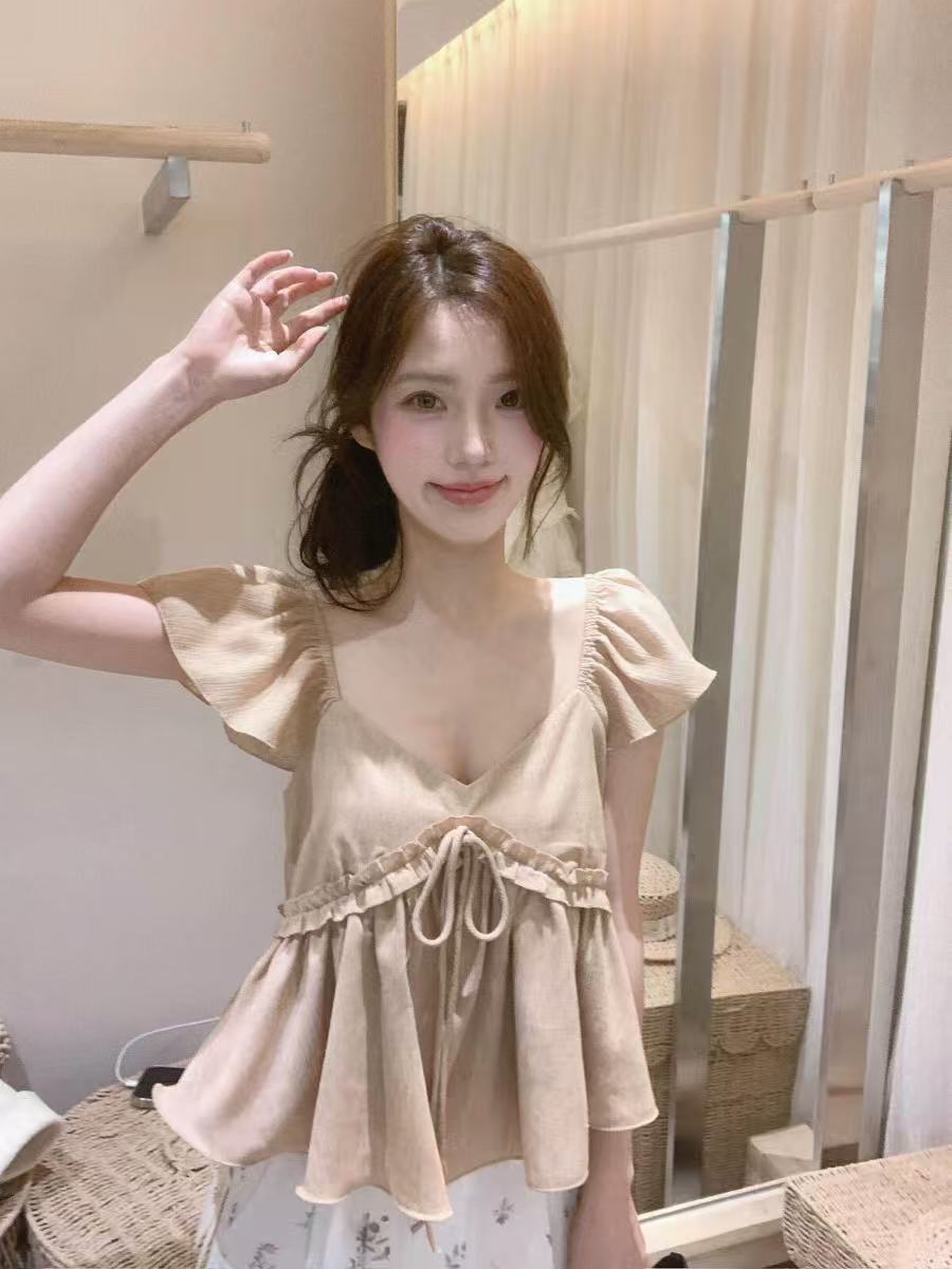 프릴 반팔 셔츠 여성 의류 여름 달콤한 스타일 chic 다용도 풀오버 맨위