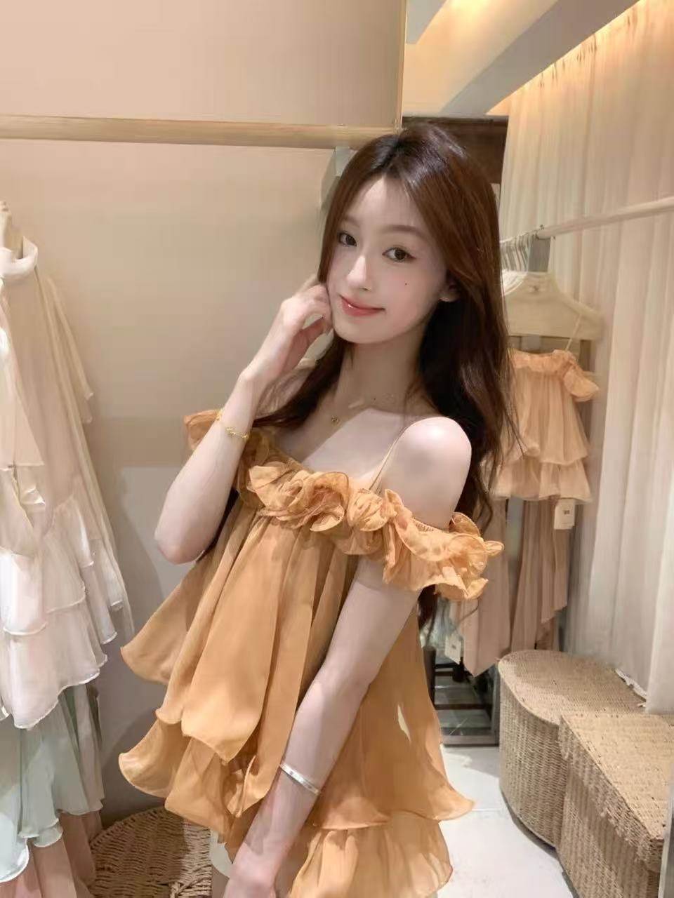 정가 감소되지 않음 3 차원 레이스 칼라 프릴 슬립 오프숄더 작은 셔츠 여성 2026 여름 섹션 품격 맨위