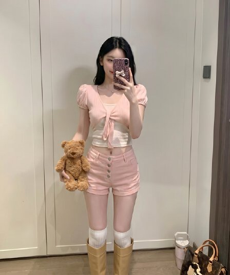 실사 정가 여름 달콤함 부서 매듭 페이크 레이어드 도트 무늬 패치워크 티셔츠 몸매 가꾸기 슬림해 보이는 반팔 여성