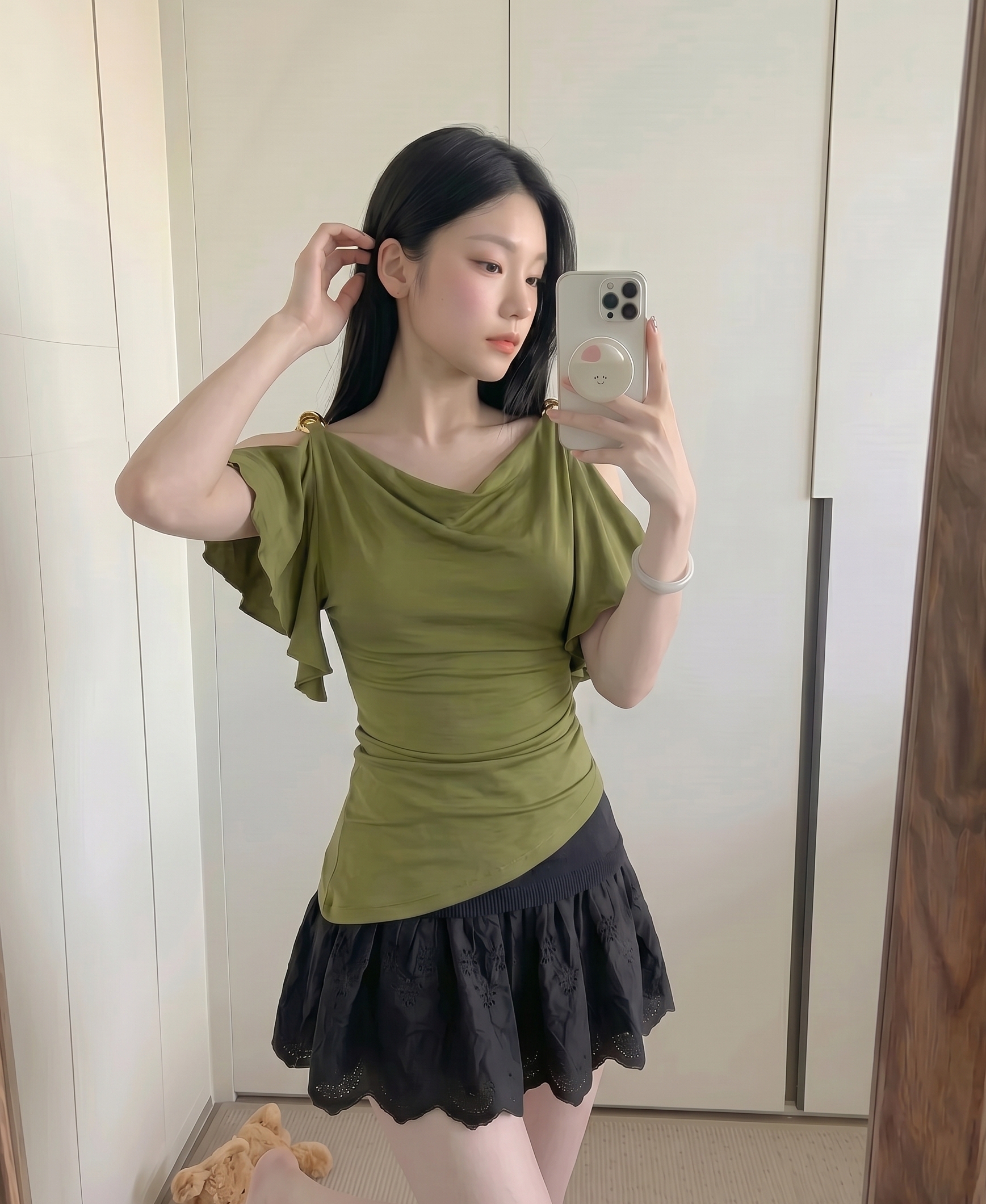 실사 정가 프랑스식 흔들다 칼라 가을 어깨 의류 여성 오프숄더 프릴 티셔츠