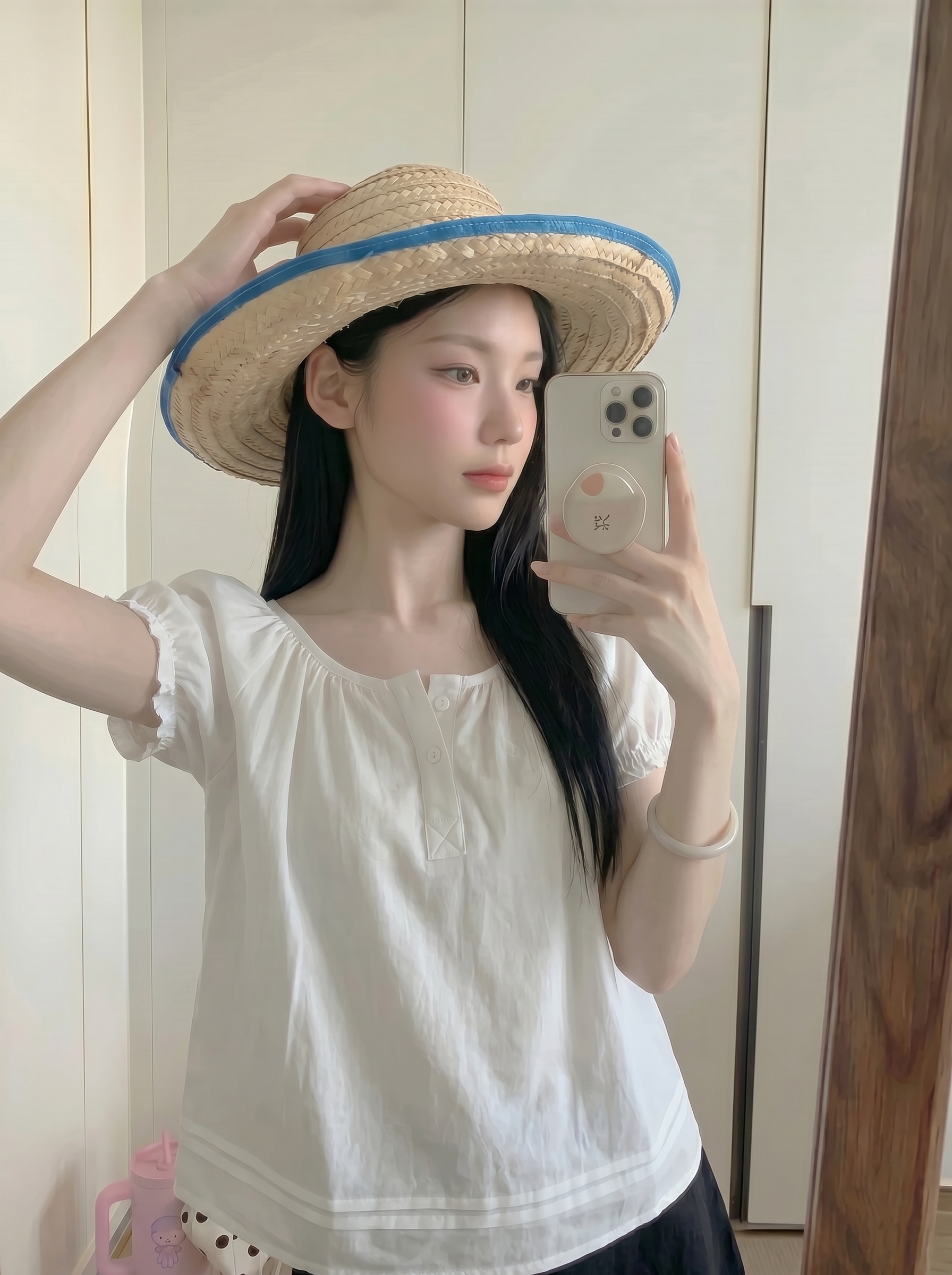 실사 정가 달콤함 화이트 거품 소매 주간 실크 라미 반팔 티셔츠 여성 여름 연령 감소 인형 셔츠 맨위