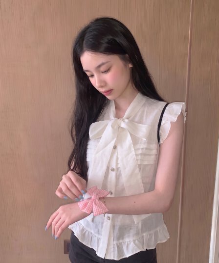 실사 정가 나비 넥타이 작은 날다 소매 여성 셔츠 여름