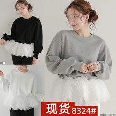 批发20252新款 春秋纯色高档卫衣<b class='q'>网纱</b>拼接宽松女卫衣时尚休闲<b class='q'>上衣</b>