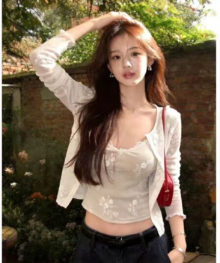 디자인 센스 3 차원 자카드 오픈 가디건 슬립 투피스 세트 통통한 여동생 2026 이른 가을 새로운 고급 센스 슬림해 보이는
