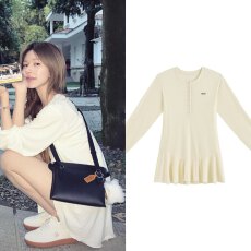 批发赵露思同款秋季新款轻量裸感<b class='q'>莫代尔</b>亨利领休闲宽松长袖连衣裙