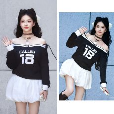 批发白鹿同款长袖上衣2026年春季新款V型一字肩<b class='q'>卫衣</b>花苞蓬蓬短裙裤