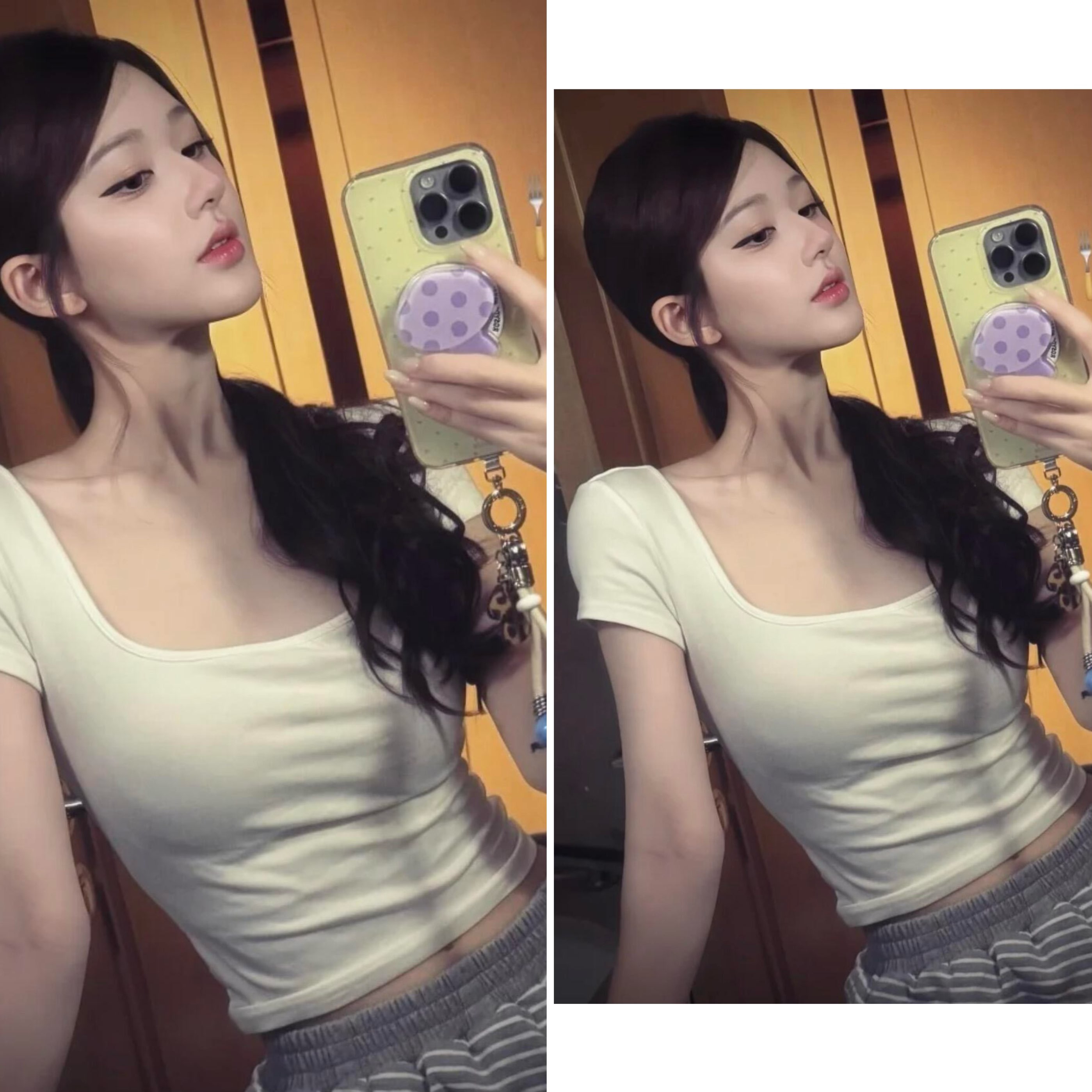 자오 이슬 생각하기 같은 단락 색상 캐주얼 통기성 광장 넥타이 가슴 패드 반팔 측면 가슴 화이트 티셔츠 여름 새로운 여성