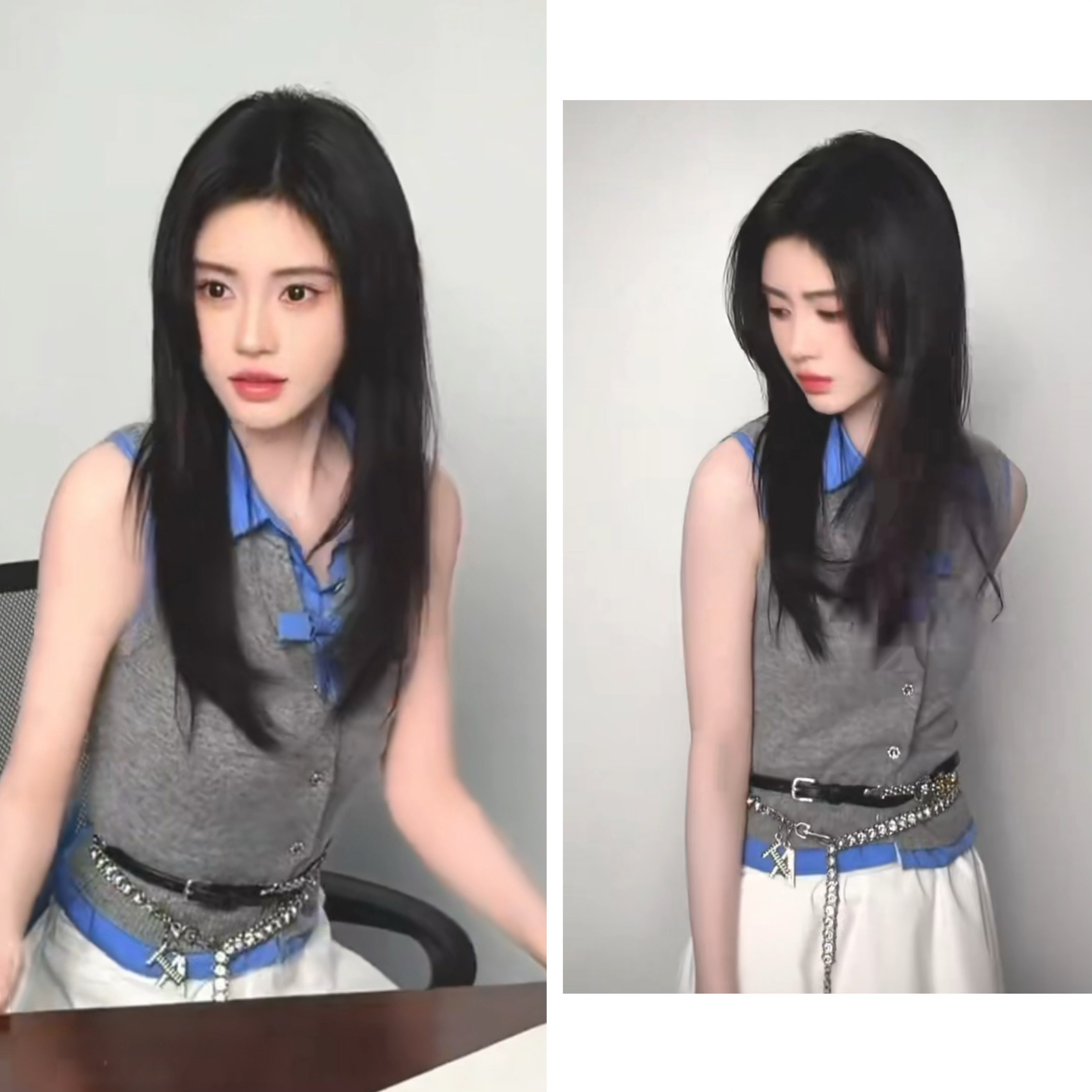 둥근 징 이순신 같은 단락 회색 베이비 칼라 배색 패치워크 민소매 니트 조끼 여자 2026 여름 새로운 맨위