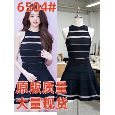 批发张元英<b class='q'>同款</b>千金无袖收腰显瘦针织<b class='q'>连衣裙</b>A字短款小黑裙伞裙