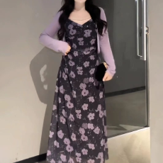 批发胖MM显瘦法式吊带连衣裙夏季套装梨形身材绝美裙子