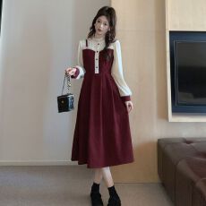 批发<b class='q'>气质</b>蕾丝拼接假两件连衣裙女春春法式<b class='q'>气质</b>复古内搭裙