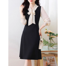 批发<b class='q'>假两件</b><b class='q'>连衣裙</b>子女装春秋季2025年新款小个子a字气质长袖裙子