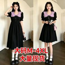 批发夏季新款大码女装娃娃领减龄A字裙收腰显瘦藏肉胖妹妹连衣裙