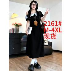 批发<b class='q'>大码</b>学院风甜美翻领连衣裙女夏季胖mm显瘦俏皮可爱气质收腰小黑裙