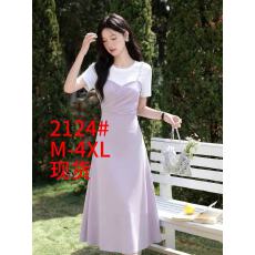 批发微胖大码女装<b class='q'>胖</b><b class='q'>mm</b>紫色短袖连衣裙女夏季显瘦设计感长裙裙子