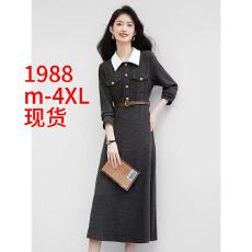 批发法式赫本风翻领<b class='q'>连衣裙</b>秋季新款时尚收腰显瘦<b class='q'>撞色</b>拼接POLO领中长裙