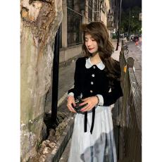 批发法式初恋甜美撞色<b class='q'>连衣裙</b>气质<b class='q'>小礼服</b>蓝色娃娃领长裙子小香风时尚女