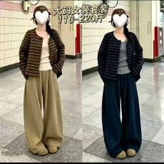 批发(80-200斤） 新款慵懒韩系条纹开衫三件套开衫吊带阔腿裤一整套