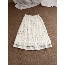 批发小灯泡波点印花褶皱肌理双层<b class='q'>半身裙</b>撞色拷边a字裙