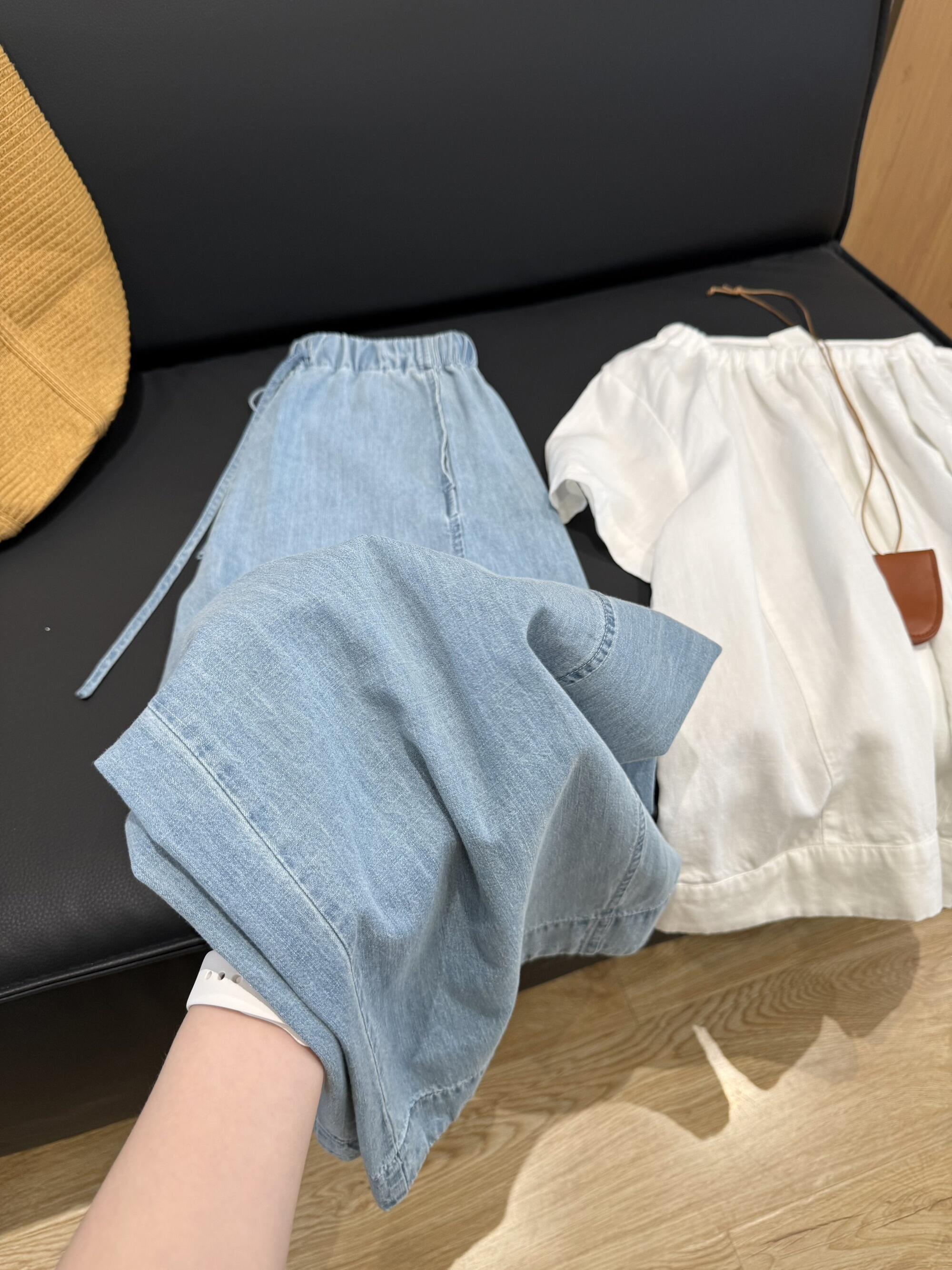 펌프 로프 데님 와이드 레깅스 바지 봄 여름 루즈핏 슬림해 보이는 스트레이트