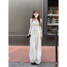 批发全亚麻夏日空调白色粉色休闲裤垂感阔腿棉麻裤