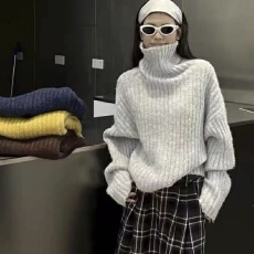 批发法式复古洋气高领加厚<b class='q'>毛衣</b>冬季新款百搭<b class='q'>短款</b>高级感减龄针织上衣女